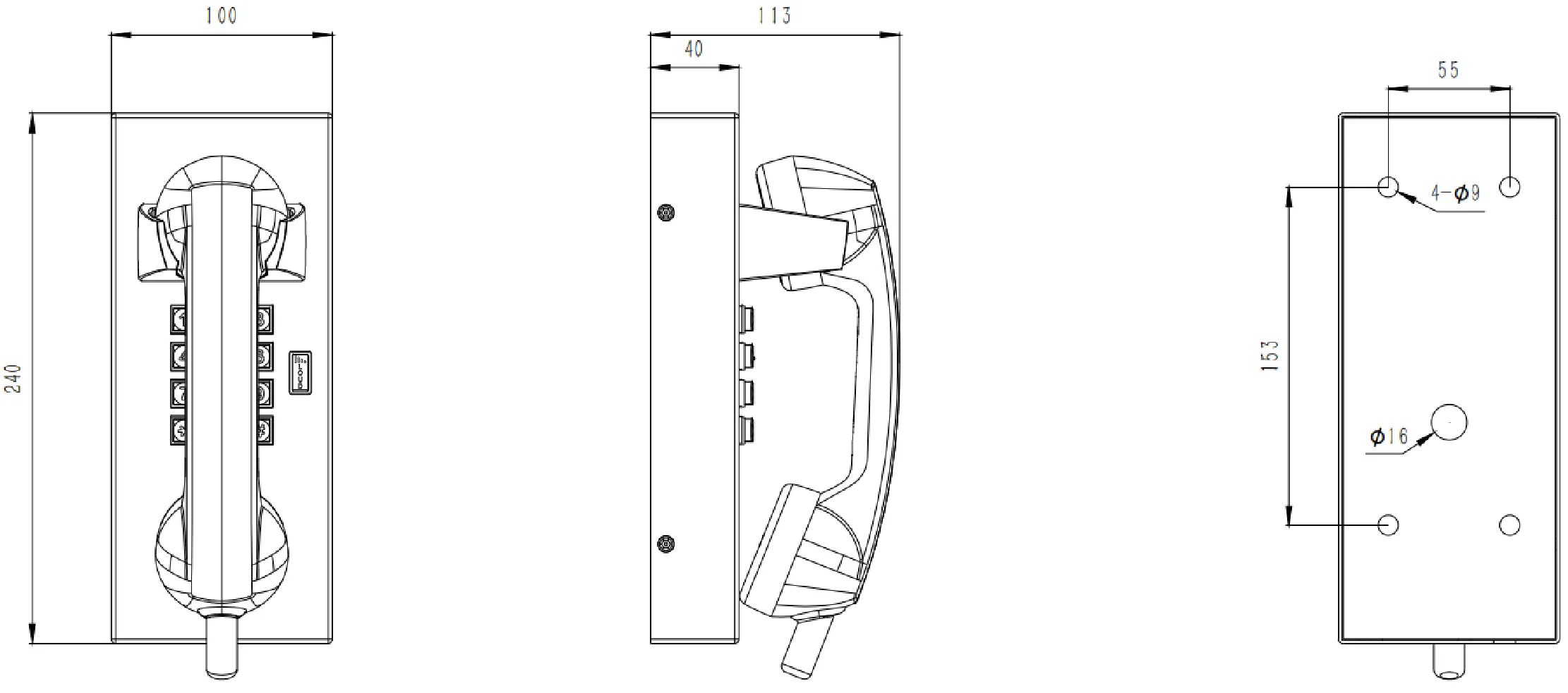 JR202-FK-VC-AL Dimensions