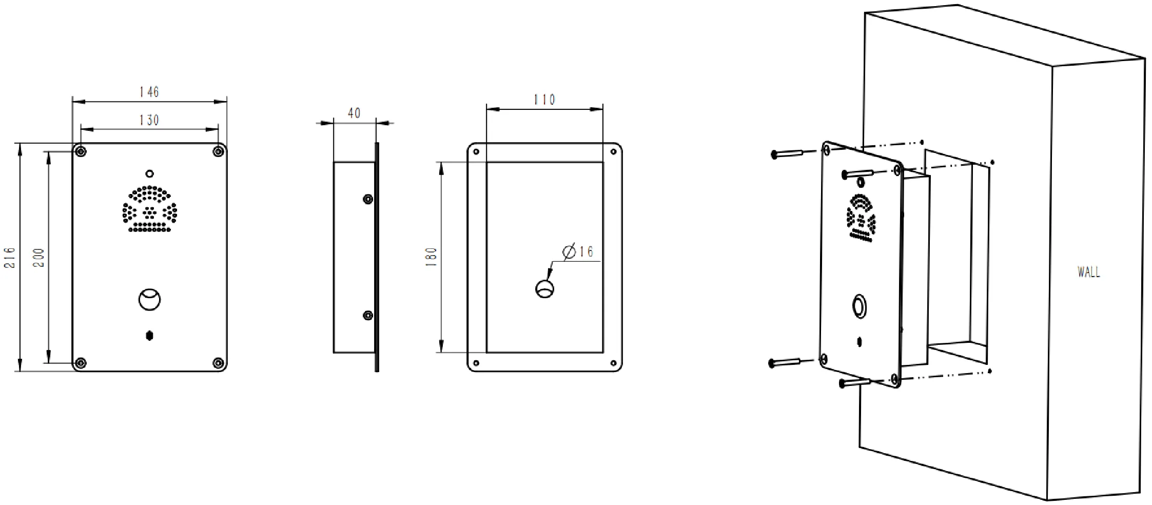 JR301-SC-IW-SIP Dimensions